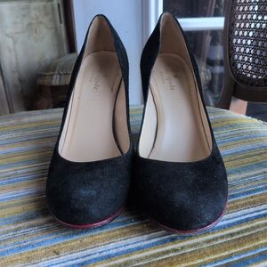 Kate Spade Black Suede Heels with Red Trim